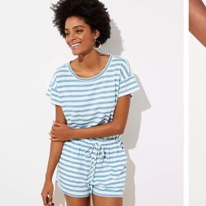 LOFT Beach Striped Cinched Waist Romper